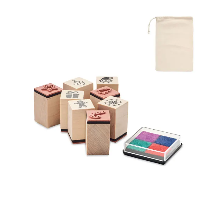 Stampie – 8 wooden Christmas stamps set — Beige