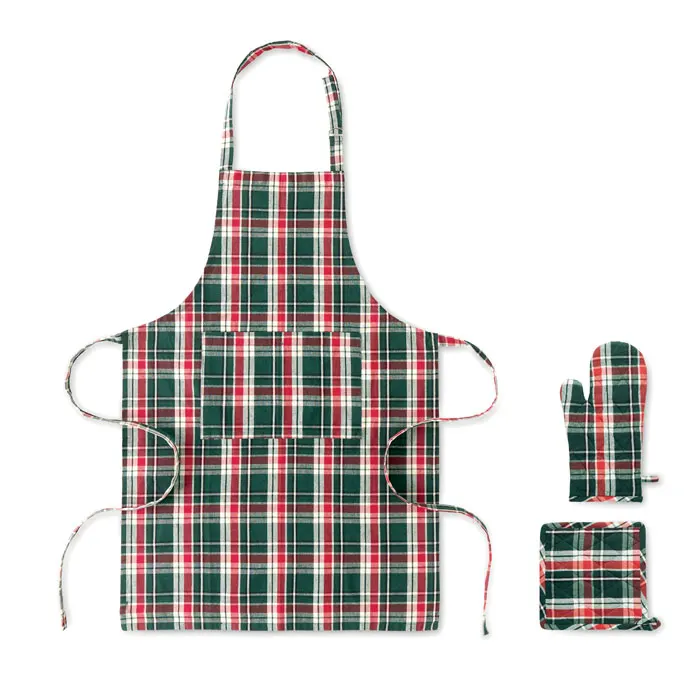 Santapron – Chequered cotton kitchen set — Multicolour