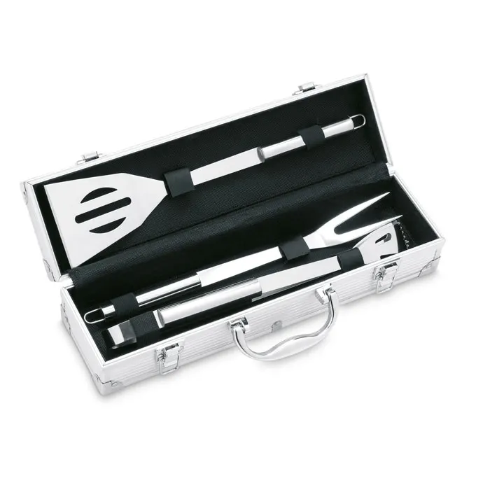 Asador – 3 BBQ tools in aluminium case — Silver
