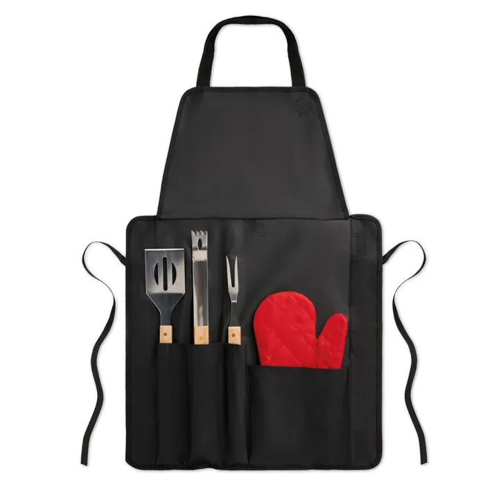 Donau East – BBQ apron with BBQ tools — Black