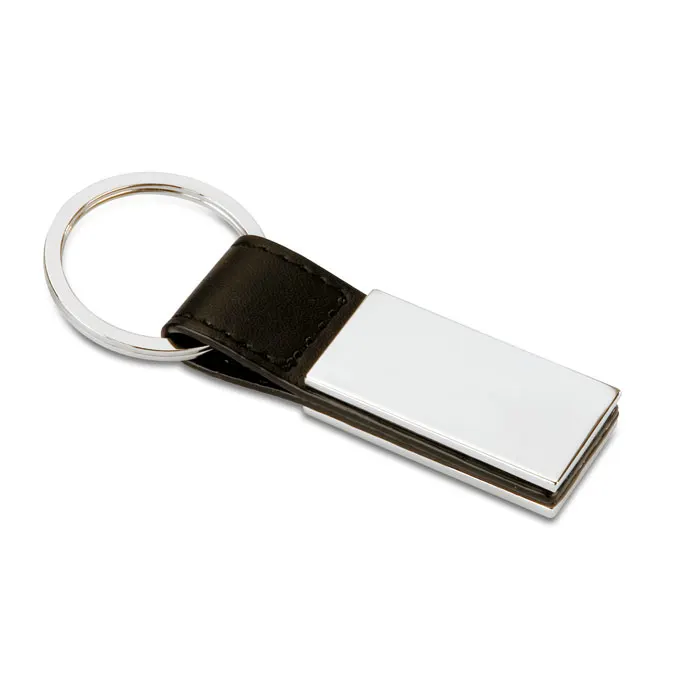 Rectanglo – PU and metal key ring — Black