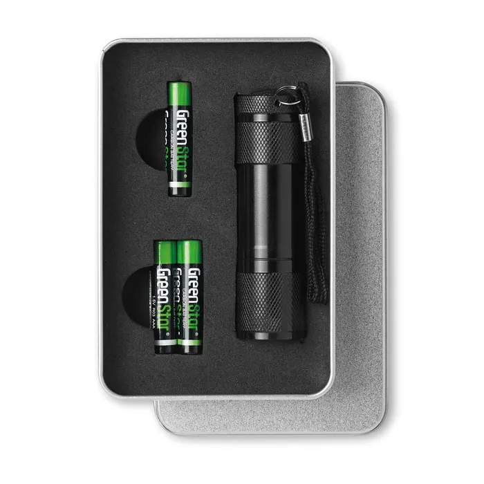 LED Plus – LED torch in tin box — Black