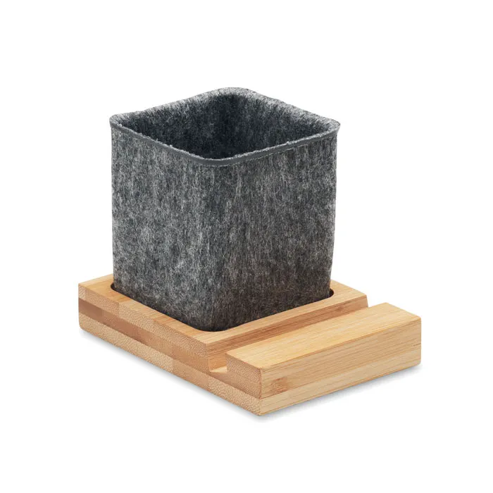 Orostan – RPET felt pen pot phone stand — Wood
