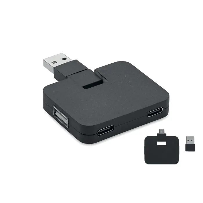 Square-C – 4 port USB hub — Black