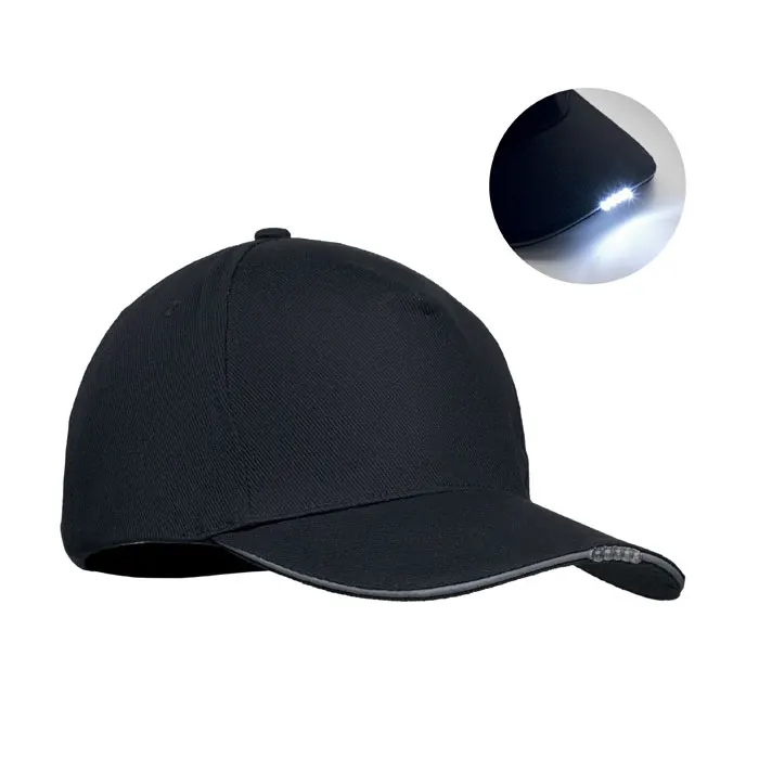 Luzcap – 5 panel LED cotton cap 220gr/m² — Black