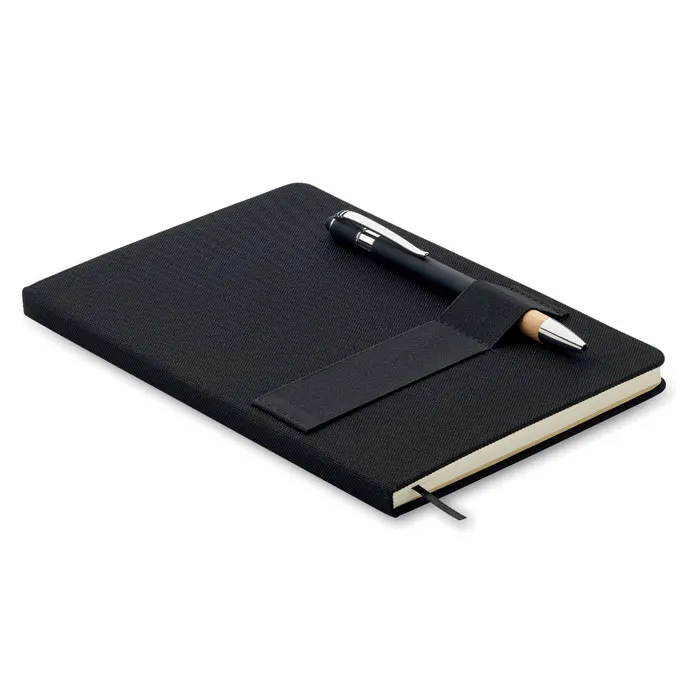 Nota – A5 RPET notebook with pen — Black