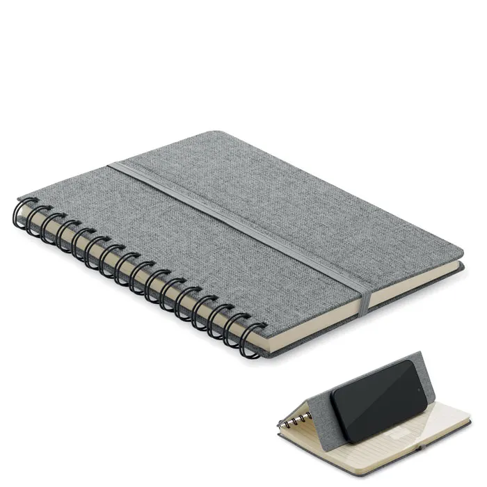 Strata – A5 notebook with phone holder — Grey