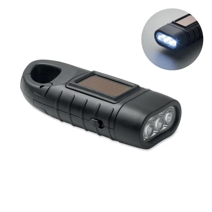 Sluz – Solar torch with dynamo crank — Black
