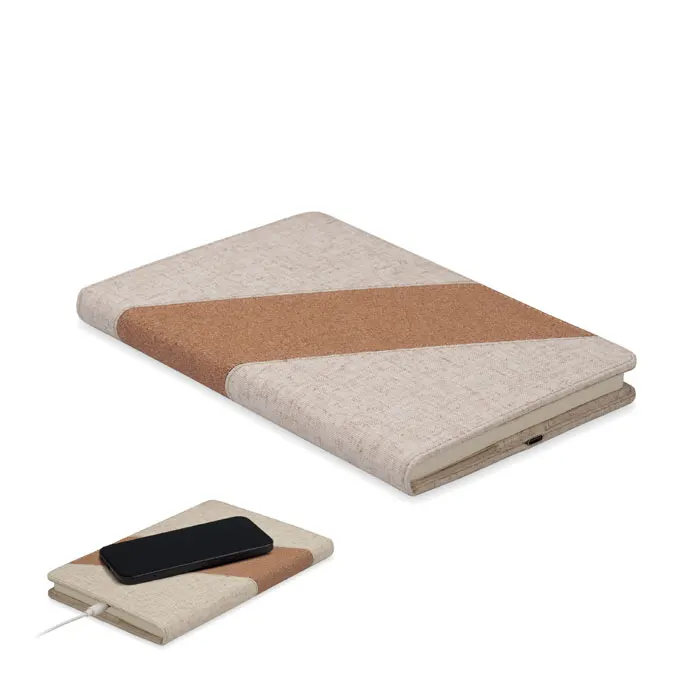 Cortona – A5 notebook with 15W charger — Beige