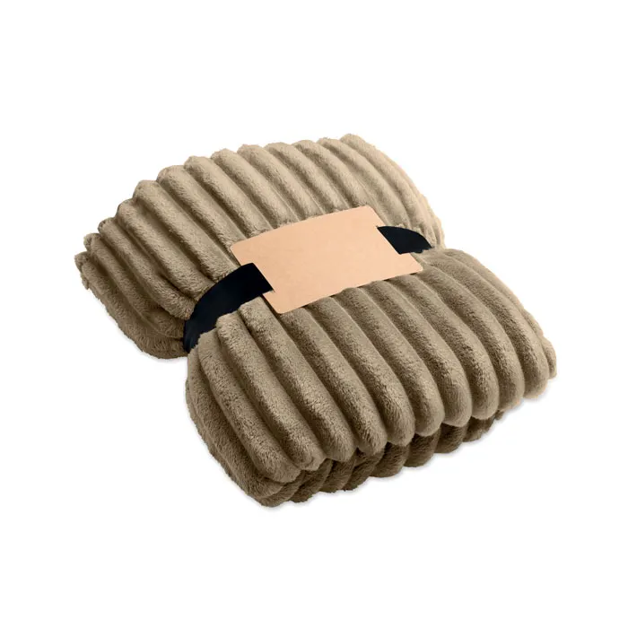 Nieve – RPET fleece striped blanket — Khaki