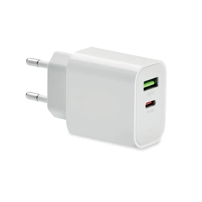 18W 2 Port USB charger EU plug — White