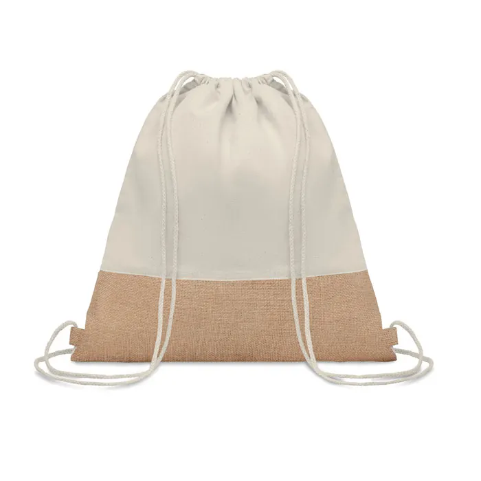 India – Drawstring bag w/ jute details — Beige