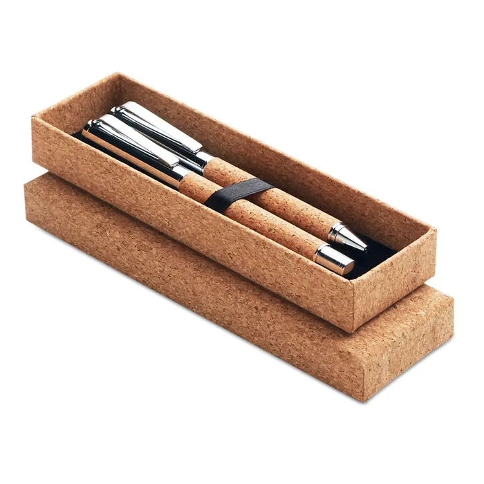 Quercus – Metal Ball pen set in cork box — Wood